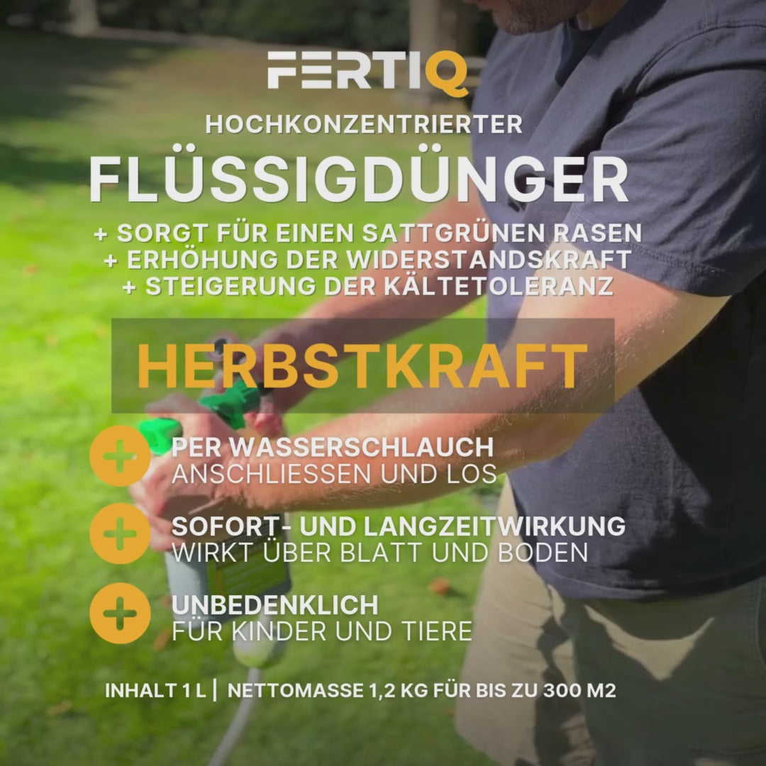 Flüssig-Herbstrasendünger 2-1-10(+5% MgO) inkl. Sprühkopf.