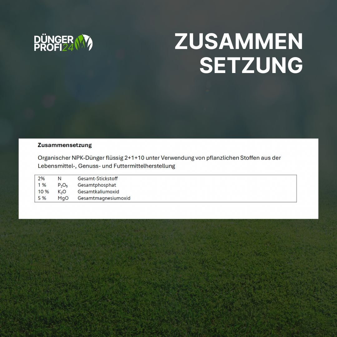 Flüssig-Herbstrasendünger 2-1-10(+5% MgO) inkl. Sprühkopf.