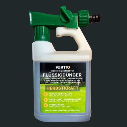 Flüssig-Herbstrasendünger 2-1-10(+5% MgO) inkl. Sprühkopf.