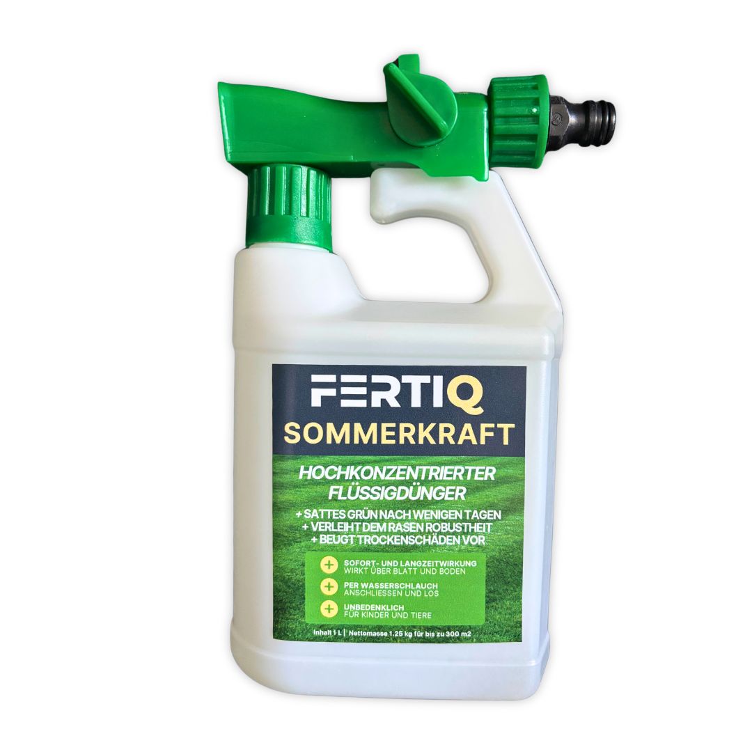 FERTIQ Sommerkraft  Flüssig-Rasendünger 28-0-0 | inkl. Sprühkopf | mit Langzeitwirkung